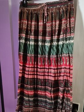 Bohemian Tiered Maxi Skirt in Red, Green and Brown w/ top